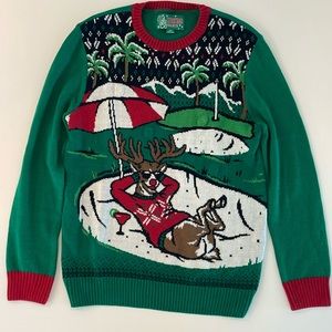 Ugly Christmas Sweater (Rudolph on the Beach), sweater lights up with movement.